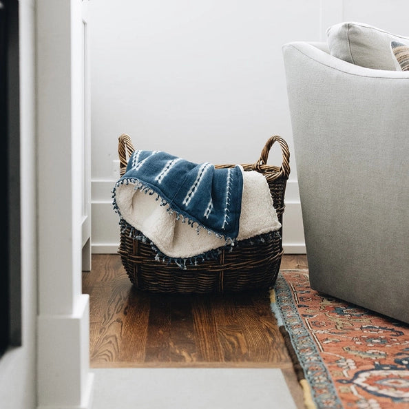 Shibori Indigo Sherpa Throw Blanket