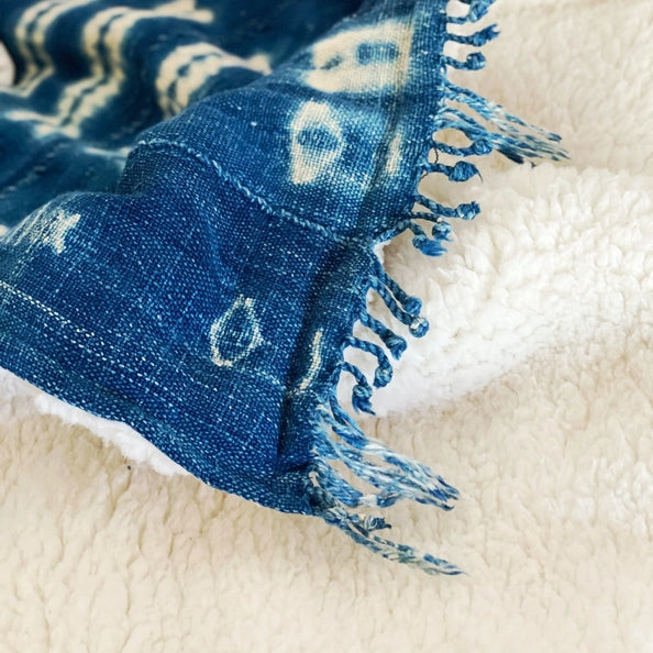 Shibori Indigo Sherpa Throw Blanket