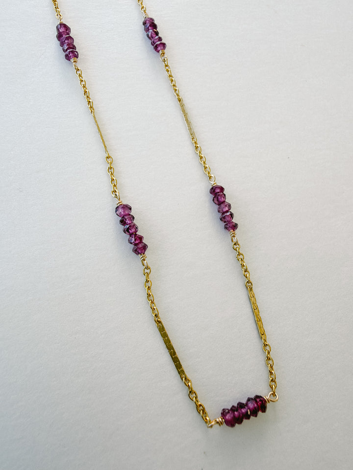 Purple Garnet Beaded Gold Fill Necklace