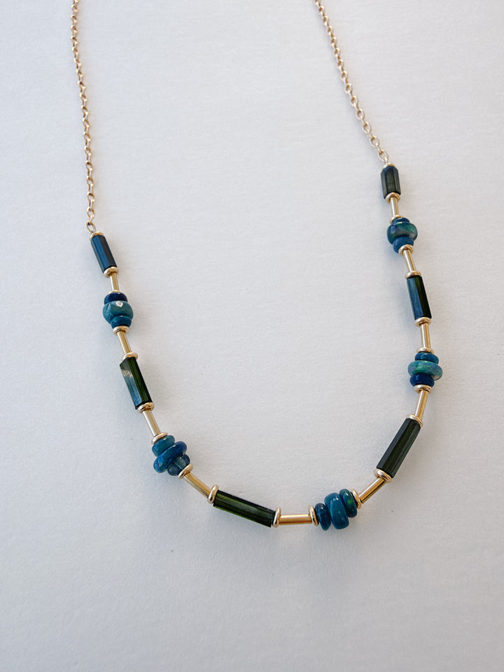 Delicate Blue & Green Gemstone Mixed Gold Filled Chain