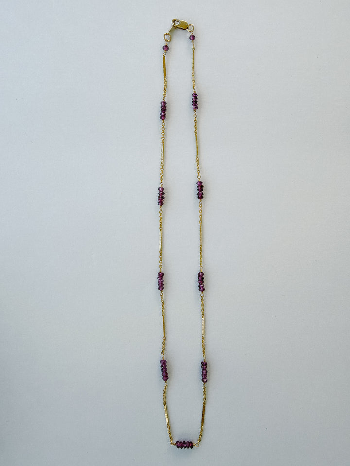 Purple Garnet Beaded Gold Fill Necklace