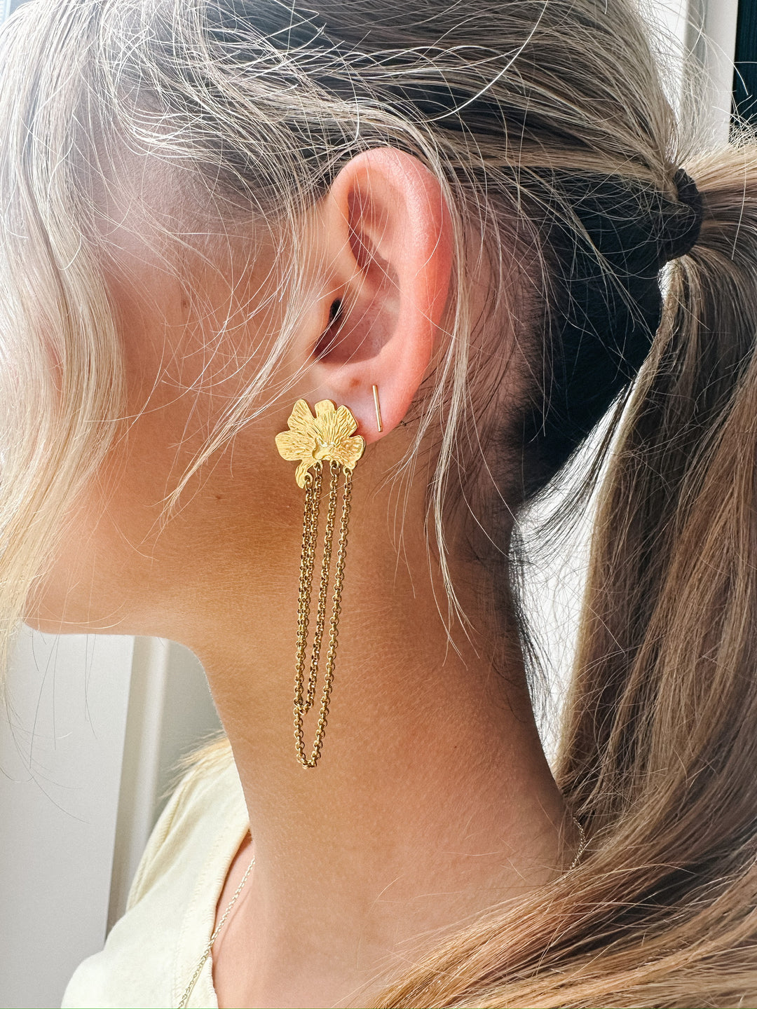 Gold Bloom Chain Drop Earrings