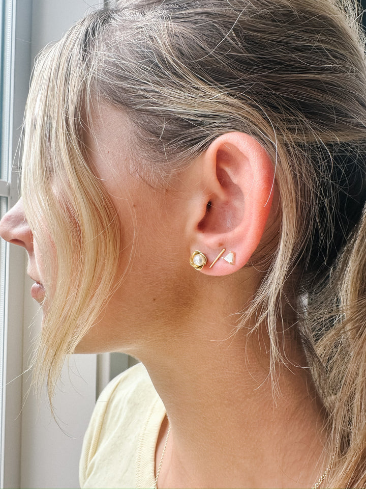 Gold Flower Pearl Studs