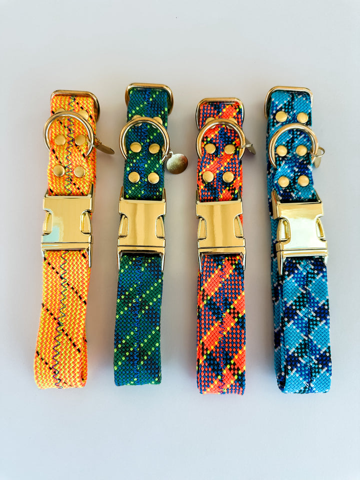 Dexter Large Dog Collar Green & Blue Plaid