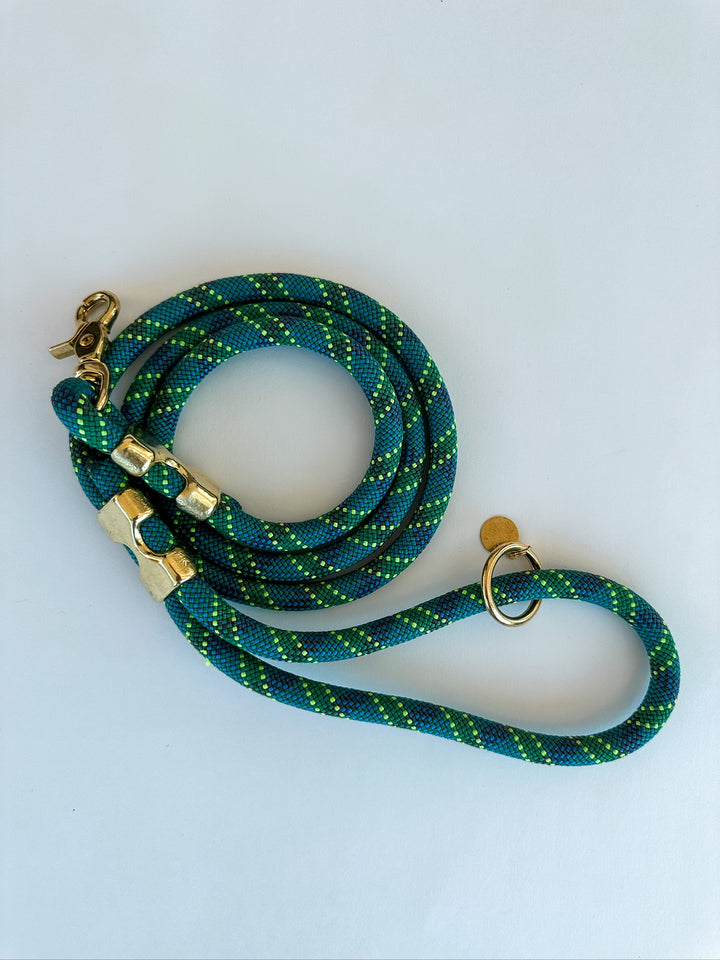 Fuji Rope Leash Green & Blue Plaid