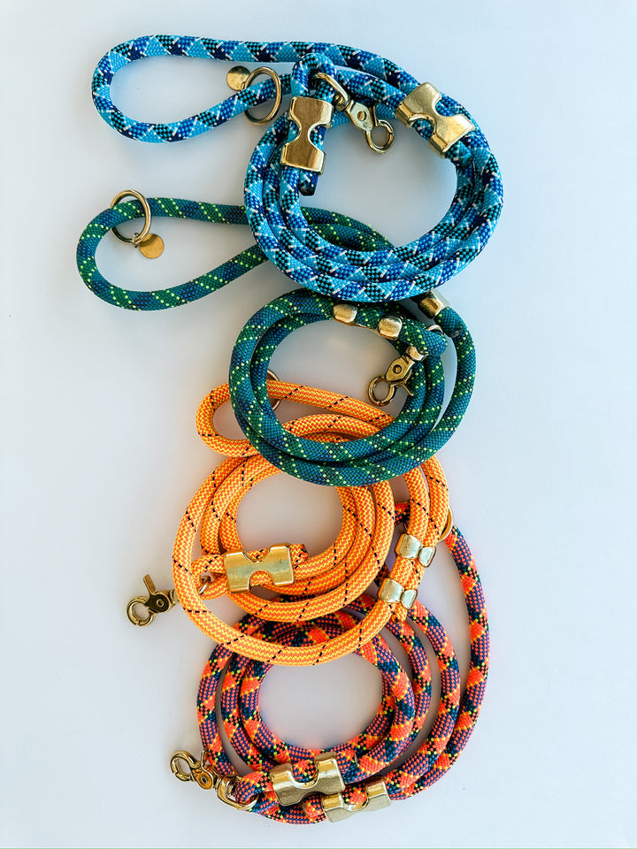 Fuji Rope Leash Green & Blue Plaid