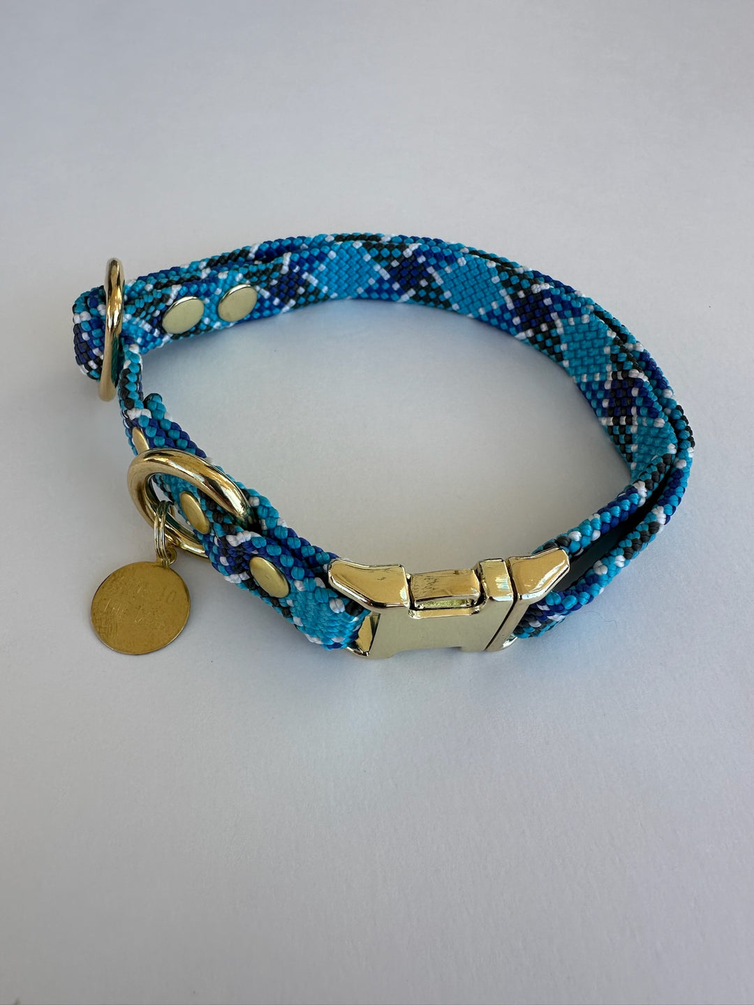 Saimin Flat Rope Collar Blue Plaid