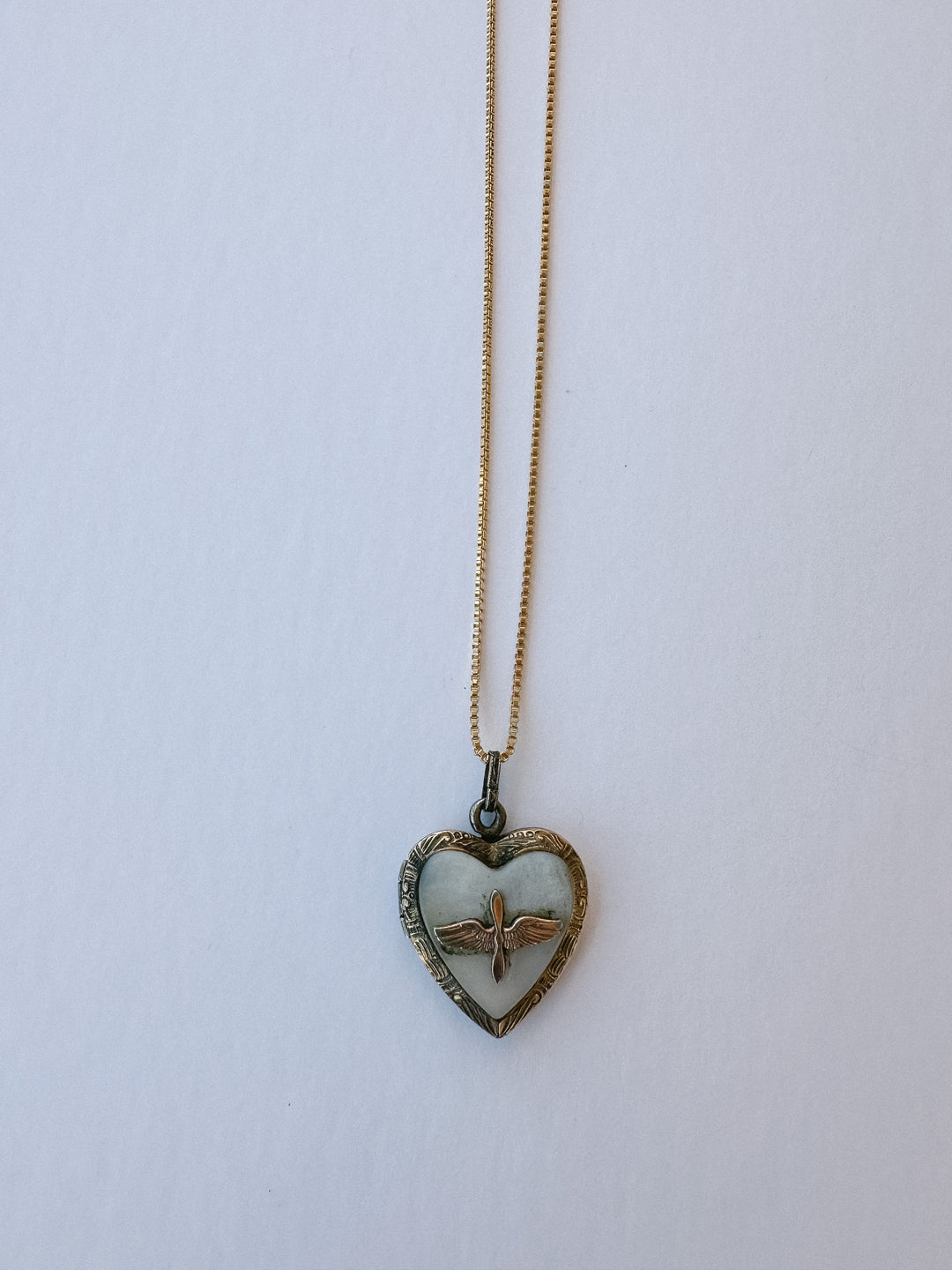 Vintage Airforce Mother of Pearl Heart Locket & Necklace