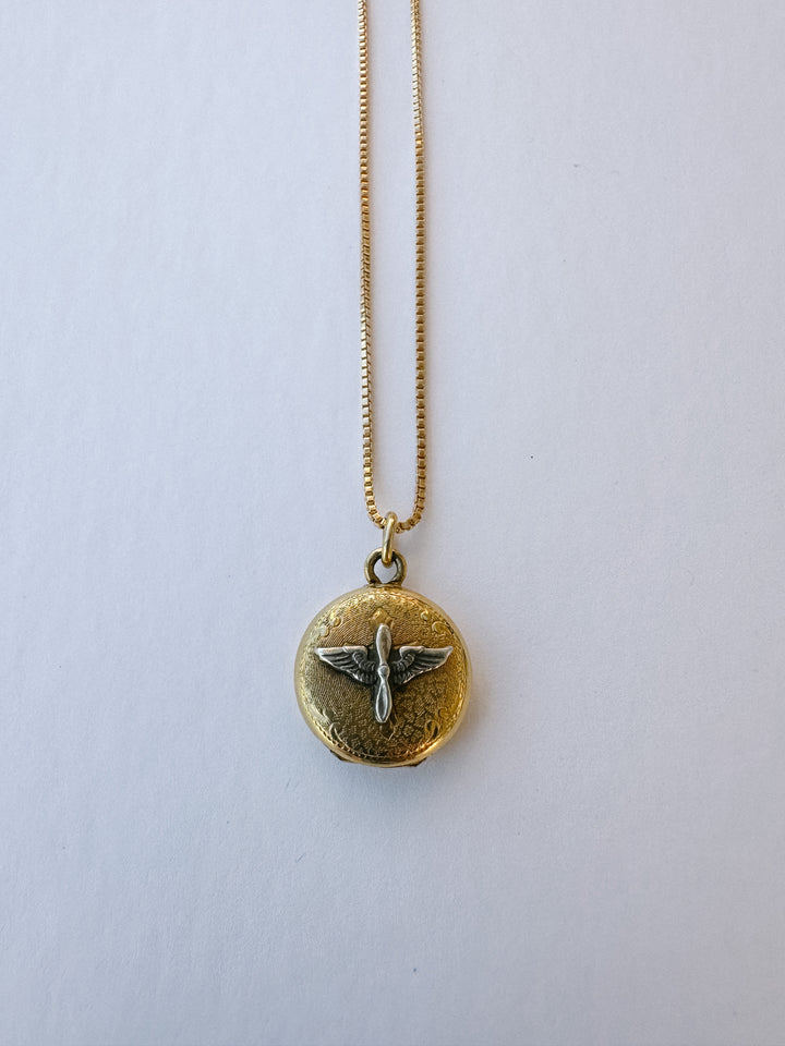 Vintage Airforce Small Gold/Silver Locket & Necklace