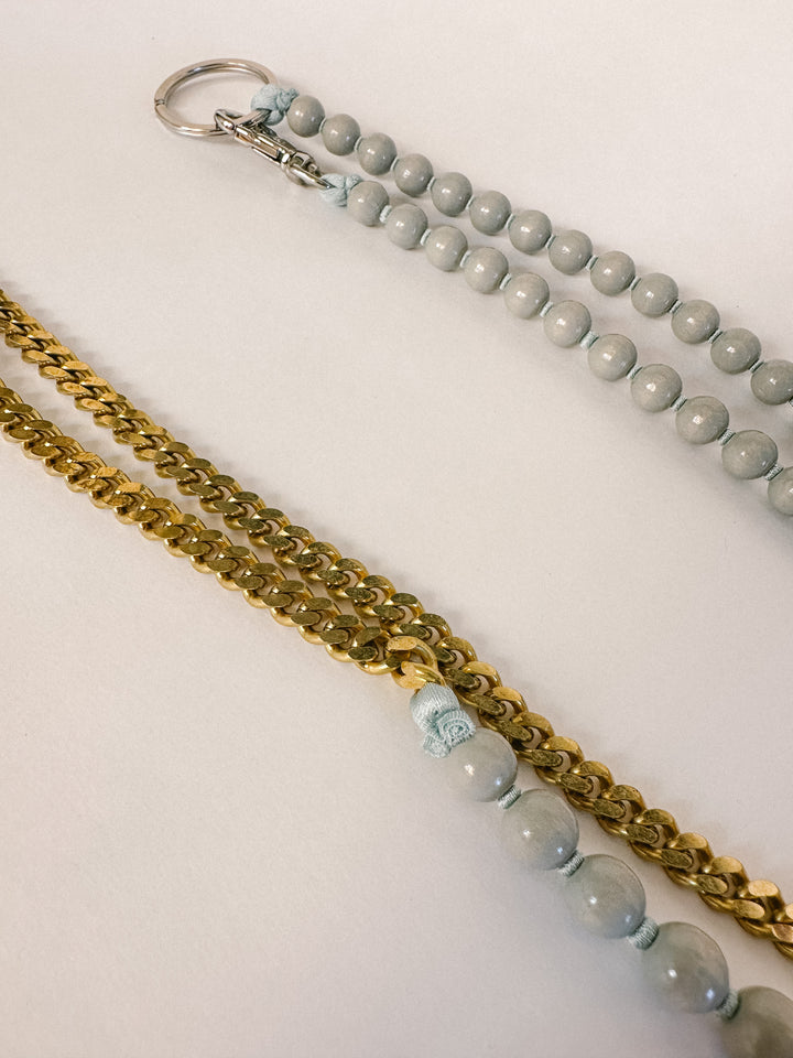 Ina Seifart Phone Chain - Gray Wood Beads & Brass Chain