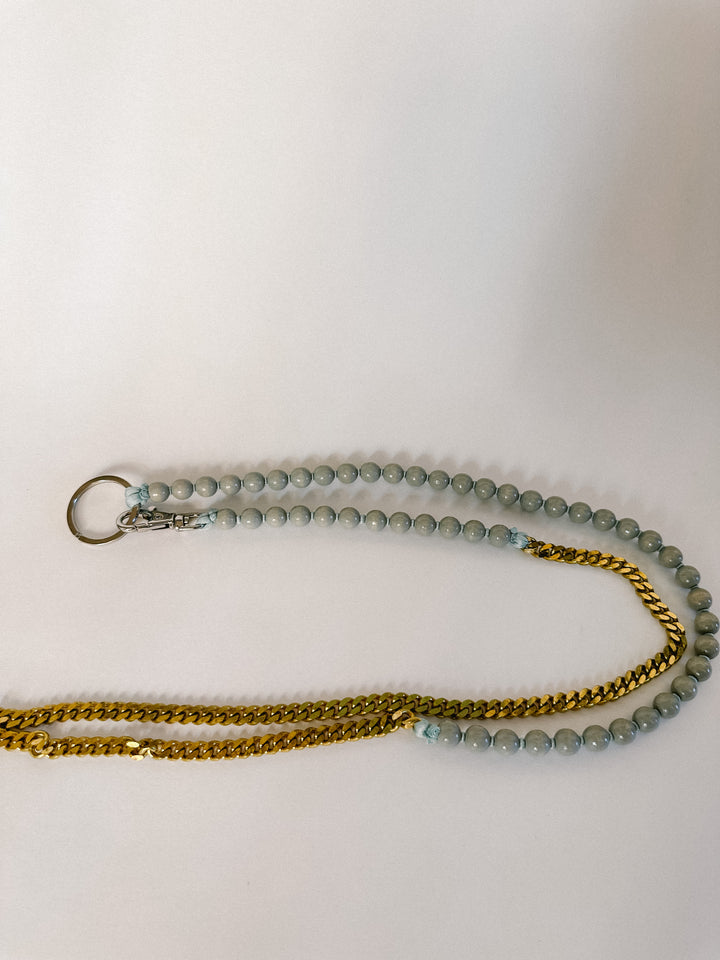 Ina Seifart Phone Chain - Gray Wood Beads & Brass Chain