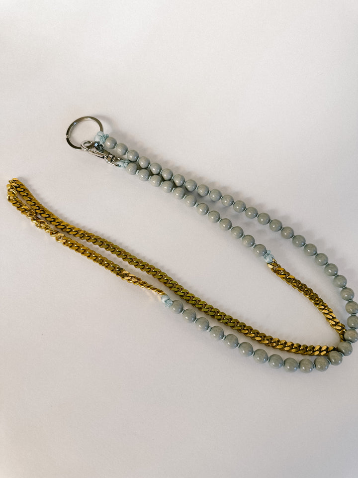 Ina Seifart Phone Chain - Gray Wood Beads & Brass Chain