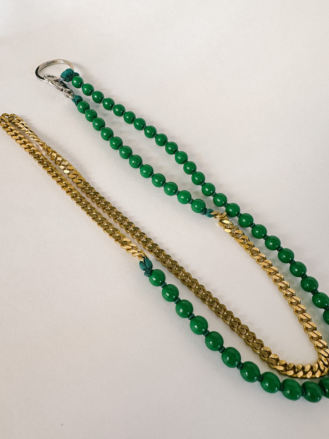 Ina Seifart Phone Chain - Green Wood Beads & Brass Chain