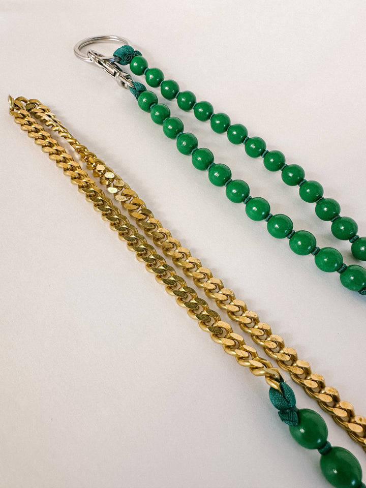 Ina Seifart Phone Chain - Green Wood Beads & Brass Chain