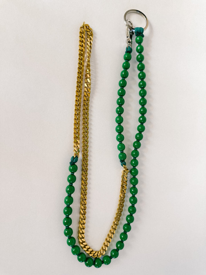 Ina Seifart Phone Chain - Green Wood Beads & Brass Chain