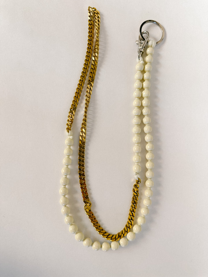 Ina Seifart Phone Chain - White Wood Beads & Brass Chain