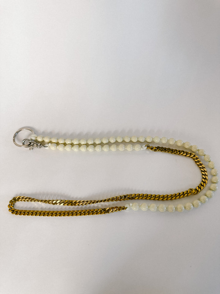 Ina Seifart Phone Chain - White Wood Beads & Brass Chain