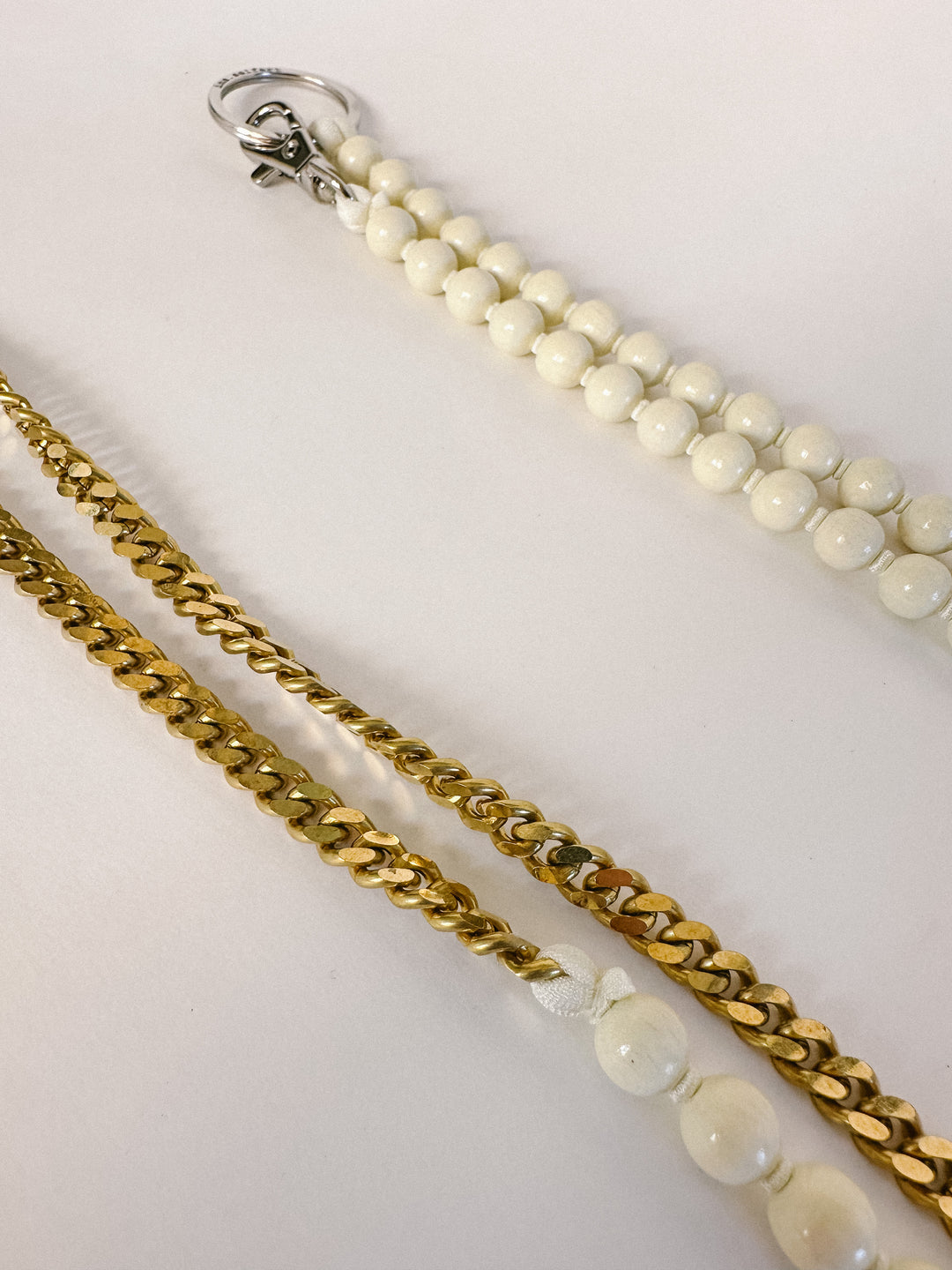 Ina Seifart Phone Chain - White Wood Beads & Brass Chain