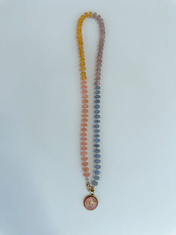 Glass Bead Necklace - Pink, Yellow, Purples