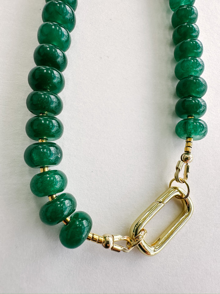 Handmade Beaded Quartz Necklace - Emerald Green