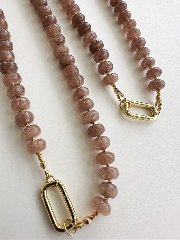 Handmade Beaded Necklace - Faceted Mauve & Brown Moonstone