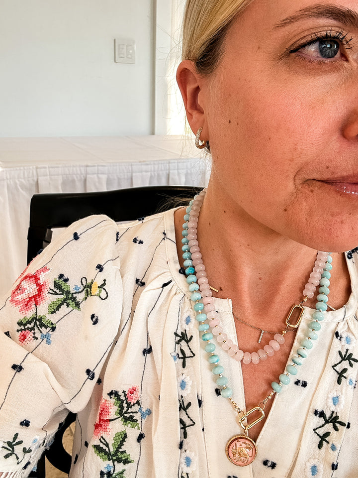 Handmade Beaded Quartz Necklace - Rose Quartz Pink