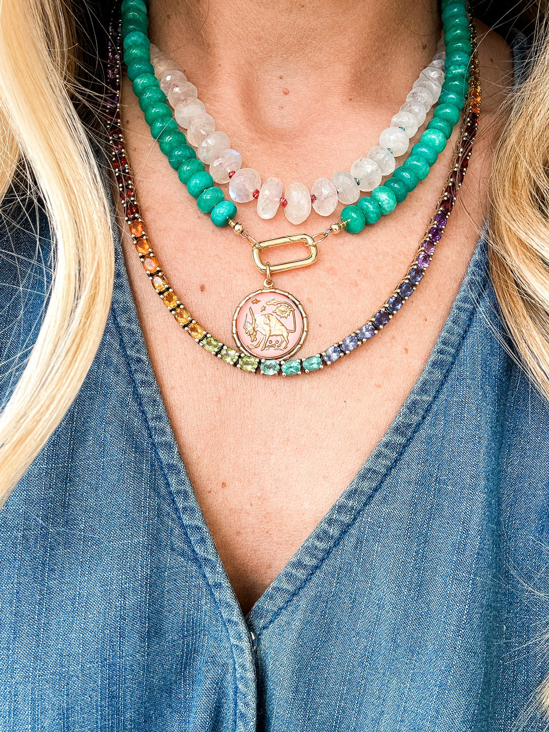 Handmade Beaded Quartz Necklace - Teal