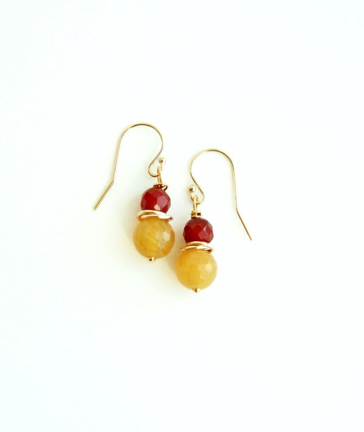 Carnelian & Yellow Agate Dangle Earrings