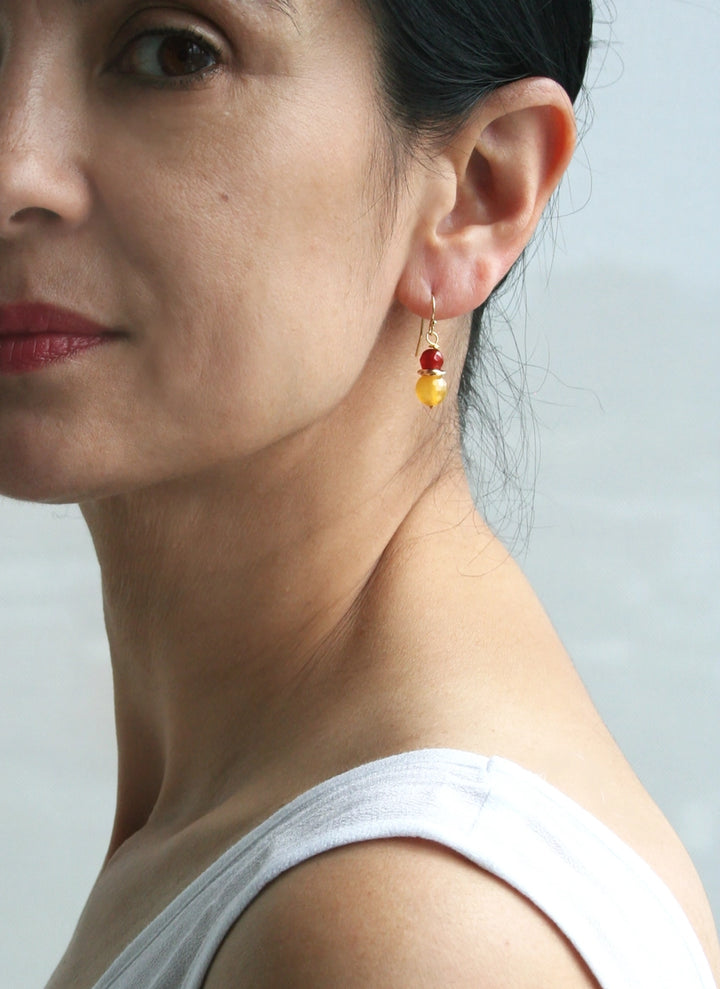 Carnelian & Yellow Agate Dangle Earrings