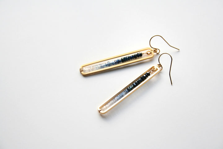 Blue Sapphire Ombré Bar Drop Earrings