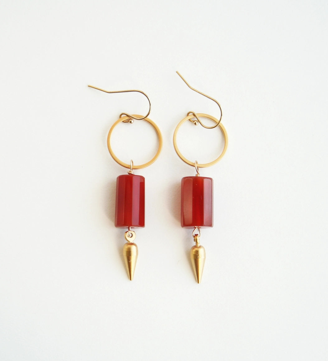 Carnelian Barrel & Spike Drop Earrings