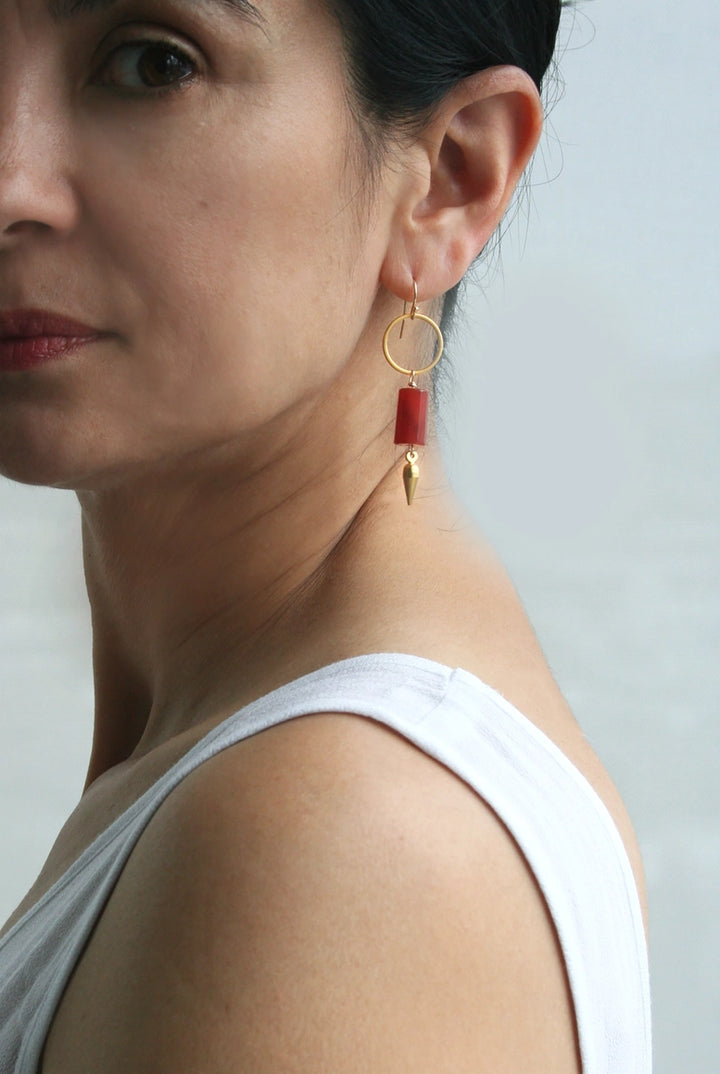 Carnelian Barrel & Spike Drop Earrings