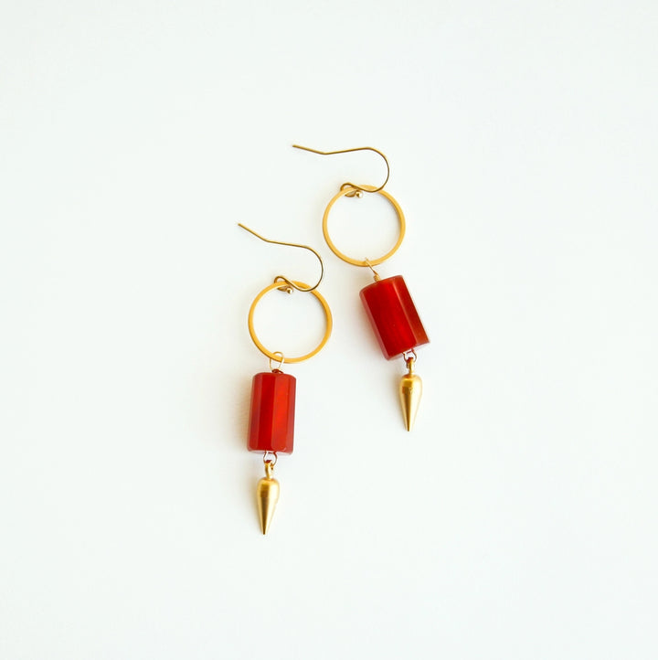 Carnelian Barrel & Spike Drop Earrings