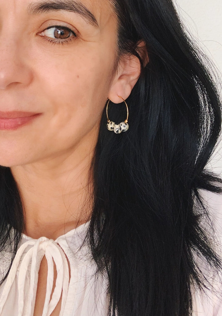 Dalmatian Jasper Beaded Hoop Earrings