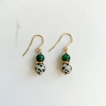 African Jade & Dalmatian Jasper Dangle Earrings