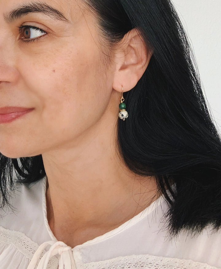 African Jade & Dalmatian Jasper Dangle Earrings