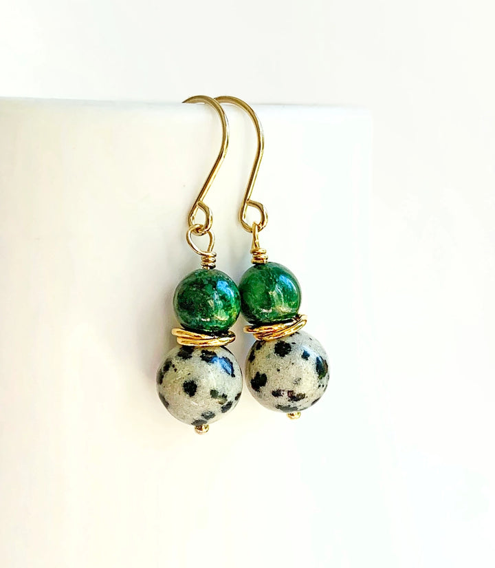 African Jade & Dalmatian Jasper Dangle Earrings