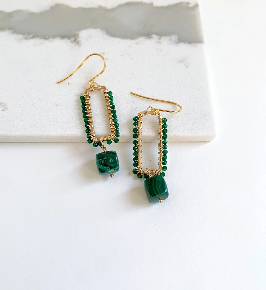 Diopside & Malachite Dangle Earrings