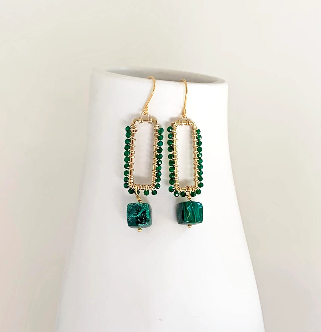 Diopside & Malachite Dangle Earrings