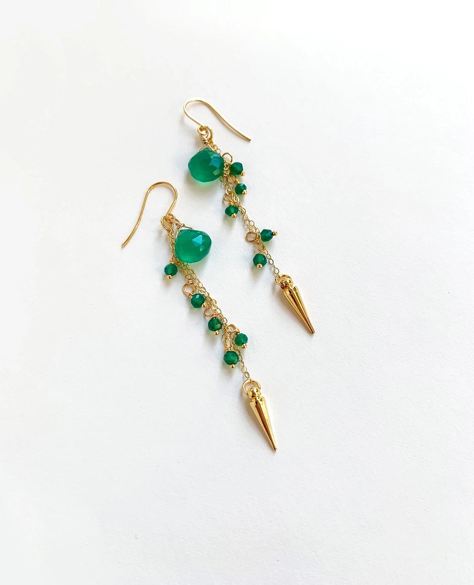 Green Onyx Spike Dangle Earrings