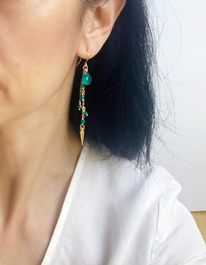 Green Onyx Spike Dangle Earrings