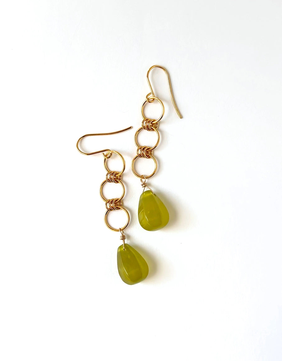 Korean Jade Chain-Link Dangle Earrings