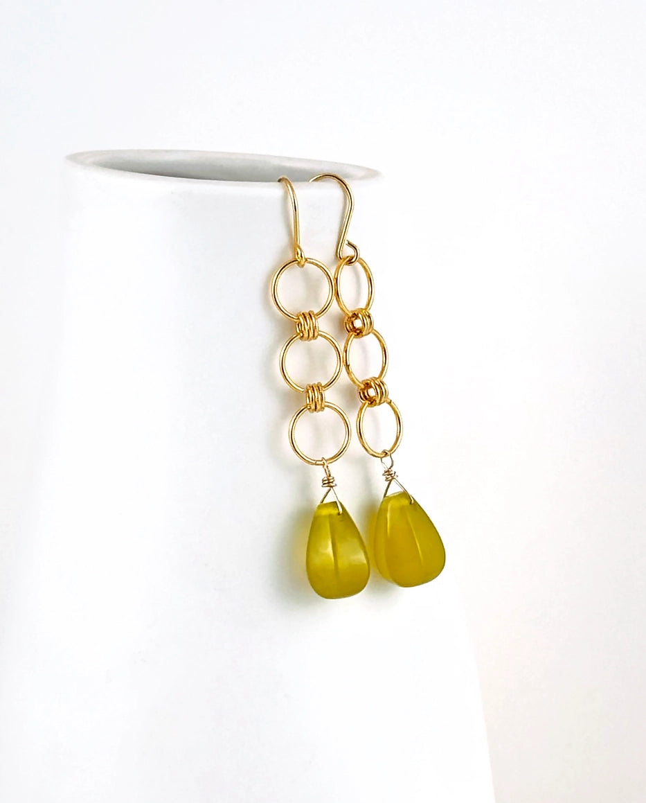 Korean Jade Chain-Link Dangle Earrings