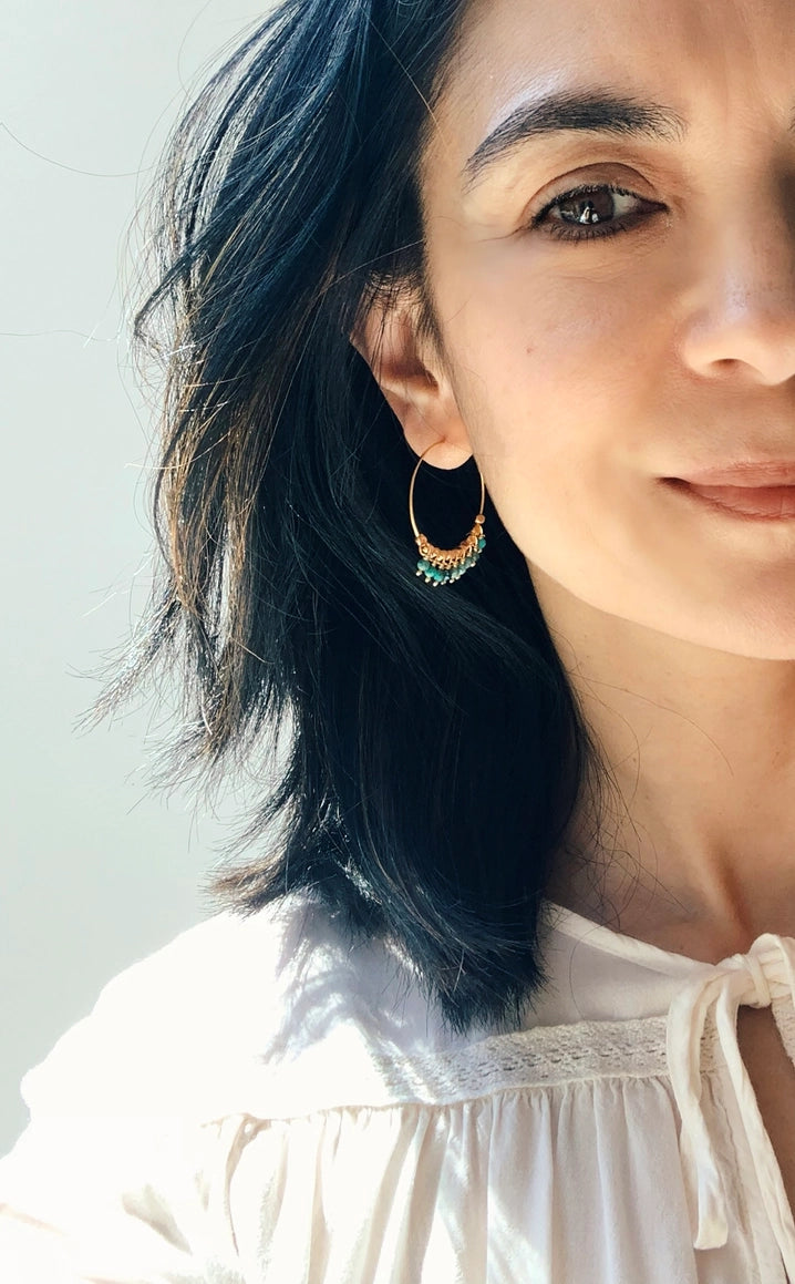 Turquoise Bohemian Fringe Hoops