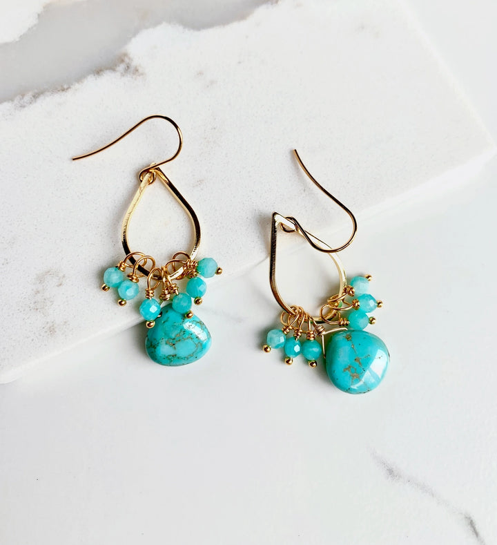 Turquoise & Amazonite Teardrop Chandelier Earrings