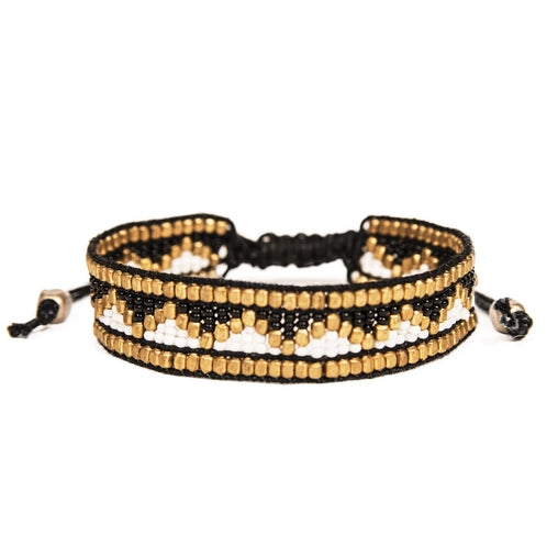 Beaded Bracelet - Black, White & Gold