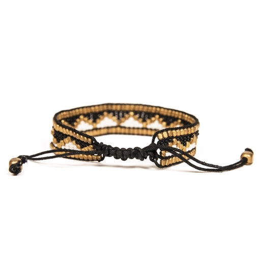 Beaded Bracelet - Black, White & Gold