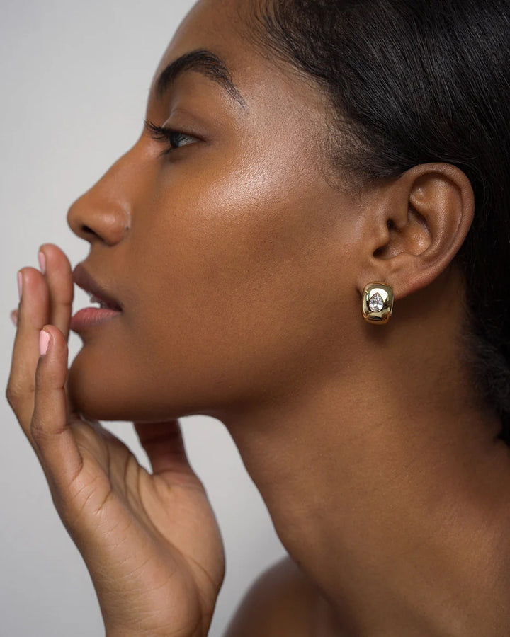Chunky Pear CZ Huggie Hoops