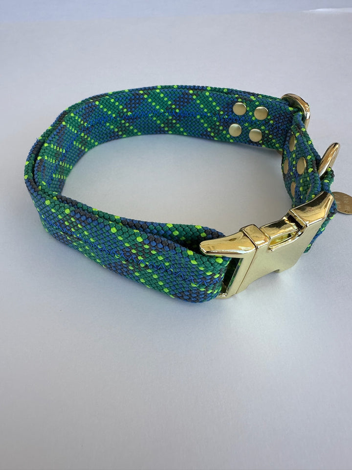 Dexter Large Dog Collar Green & Blue Plaid