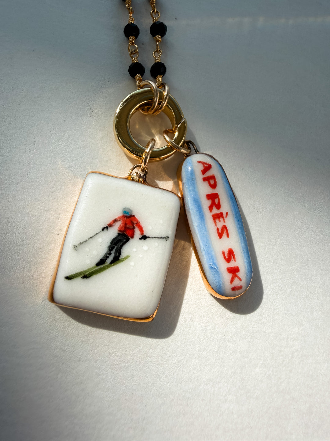 Skier — Hand-Painted Porcelain Charm